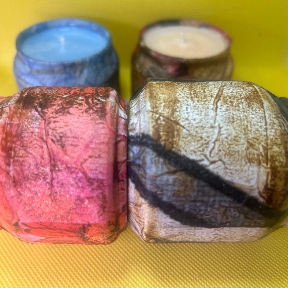 Blue and Cream Rustic Candle Holders - Picture 5 of 10